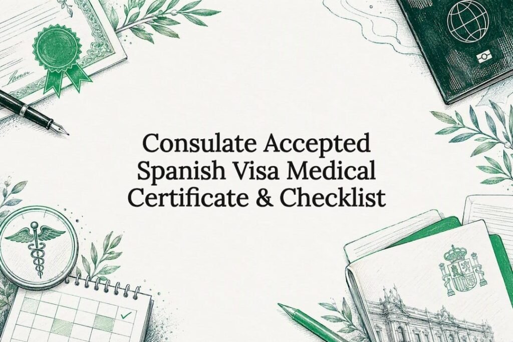 Decorative Spanish visa certificate title card